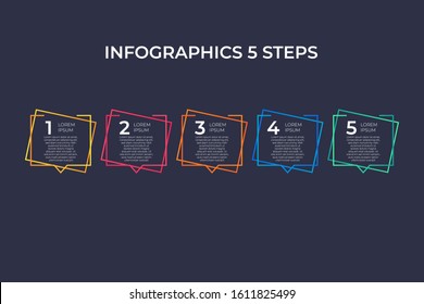 Modern and creative timeline infographic with five steps design vector. Can be used for process, annual report, presentation, interface, education, diagram, workflow layout, infograph, web design.