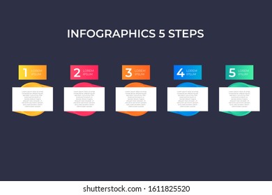 Modern and creative timeline infographic with five steps design vector. Can be used for process, annual report, presentation, interface, education, diagram, workflow layout, infograph, web design.