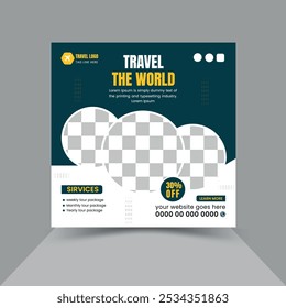 Plantilla de diseño de post de redes sociales de agencia de viajes creativa moderna