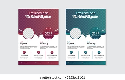 Modern creative travel vacation flyer design template, tour and tourism business company agency marketing advertisement a4 vector layout, summer holiday packages editable new concept bundle