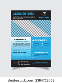 Moderna plantilla de diseño de folletos inmobiliarios de tendencia creativa, archivo vectorial de volante de lujo de venta en casa
