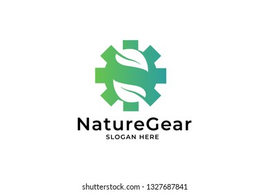 Modern Creative trendy unique gear and leaf logo. Ecology Nature Machine icon