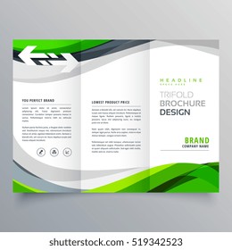 Modern Creative Trifold Business Brochure Template With Green Abstract Wave