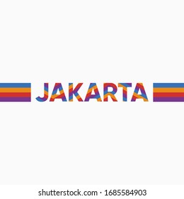 Modern and creative typography design of jakarta indonesia with colorful abstract stripe pattern inside on top of light background for shirt or cloth fashion design