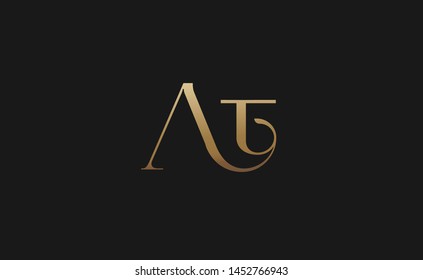 Modern creative unique elegant minimal artistic gold color AT A T initial based letter icon logo