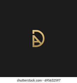 Modern creative unusual connected stylish fashion brands black and gold color DA AD A D initial based letter icon logo.