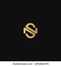 Modern creative unusual elegant NS SN N S artistic black and golden color initial based letter icon logo.