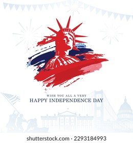 Modern creative USA independence day greeting template, banner, and background with the Statue of Liberty grunge style. Vector illustration.