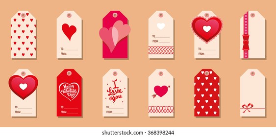 Modern creative Valentine's day gift tags with hand drawing elements. Vector illustration