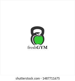 Modern creative vector illustration of dumbbell and an apple fruit in green color. fitness logo template. Fresh Sport or Gym icon design inspiration