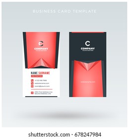 Modern Creative Vertical Red Business Card Template. Flat Design Vector Illustration. Stationery Design