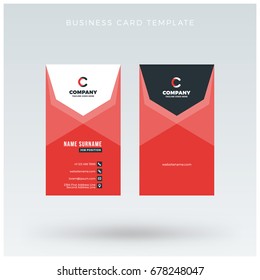 Modern Creative Vertical Red Business Card Template. Flat Design Vector Illustration. Stationery Design