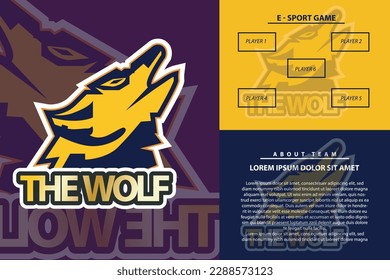 Modern and Creative wolf logo Isolated E sports Tournament Badge Logo Vector for Gaming League or Sports Team vector illustration with mockup presentation