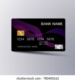 Modern credit card set template design. With inspiration from the abstract. black and purple color on the gray background. Vector illustration.Glossy plastic style.