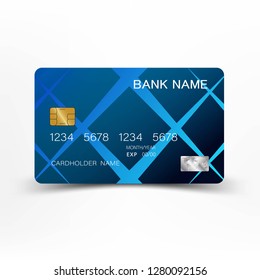 Modern credit card template design. With inspiration from the line abstract. Blue color on gray background. Glossy plastic style.