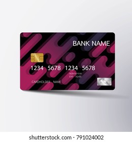 Modern credit card template design. With inspiration from the abstract. pink and black color on the gray background. Vector illustration. Glossy plastic style.
