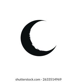 Modern crescent moon clip art featuring brush stroke texture in black color with a transparent background adding a unique and modern flair.