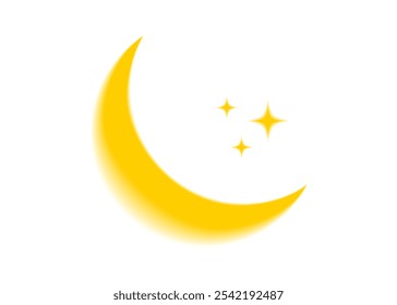 Crescente moderno com estrelas cintilantes isoladas sobre fundo branco. Símbolo de lua gradiente amarelo indefinido. Ícone de design minimalista do Aura y2k. Ilustração vetorial