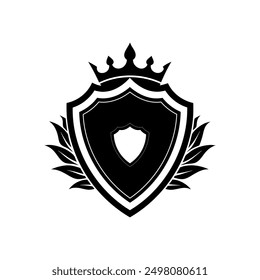 Modern Crest Design with Shield, Leaf Silhouette Vector art