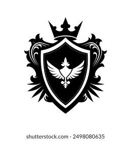 Modern Crest Design with Shield, Leaf Silhouette Vector art