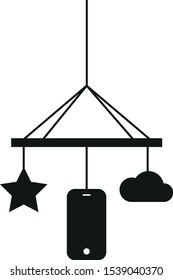 A modern crib mobile with smartphone and cloud