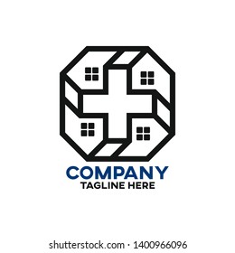 Modern cross house logo. Vector illustration.
