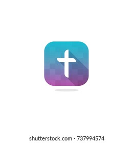 Modern Cross Icon with Long Shadow