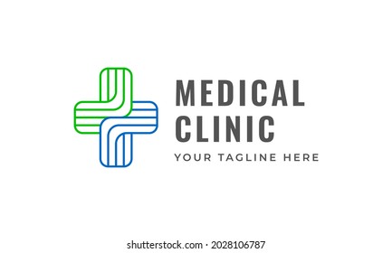 Modern cross line art with blue and green color. Usable for medical, hospital, clinic, doctor, pharmacy logo, and others.