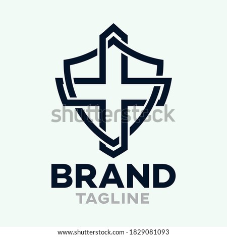 Modern Cross in shield logo.Vector illustration.