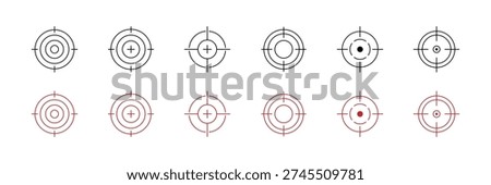 Modern Crosshair and Target Reticle Vector Icons, Round Shooting Scope Symbols Collection, Technical Aim Marker Set, Clean Thin Line UI Design Elements