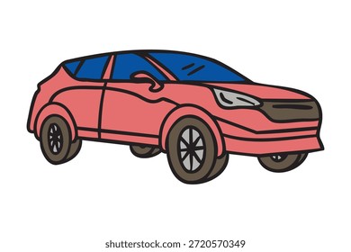 Modern crossover car, hand drawn doodle. Vector illustration.