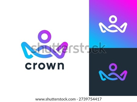 modern crown people color full line art logo vector design concept