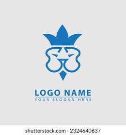 Modern crowned lion head monogram logo and icon vector template design.