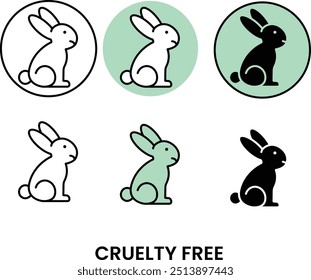 Um ícone moderno sem crueldade representando produtos feitos sem testes em animais.