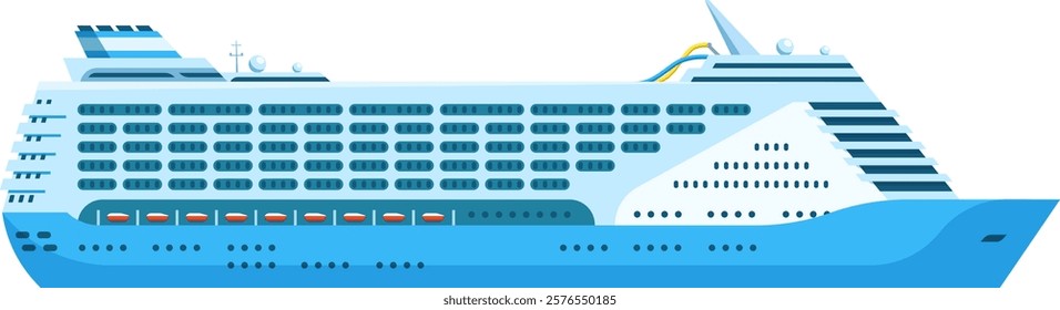 Modern cruise liner navigating calm waters, providing a luxurious vacation journey across the sea, with numerous cabins and amenities for passenger comfort and enjoyment