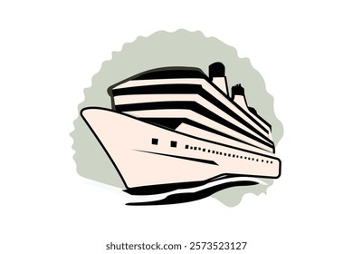 Modern Cruise Ship Minimalist Silhouette on single line art drawing of isolated outline vector 