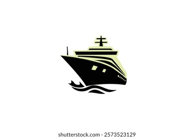 Modern Cruise Ship Minimalist Silhouette on single line art drawing of isolated outline vector 