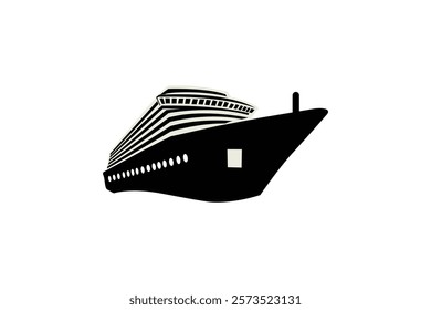 Modern Cruise Ship Minimalist Silhouette on single line art drawing of isolated outline vector 