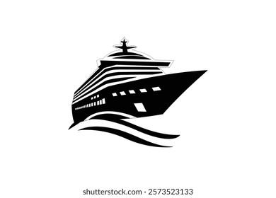 Modern Cruise Ship Minimalist Silhouette on single line art drawing of isolated outline vector 