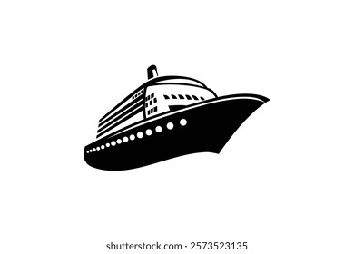 Modern Cruise Ship Minimalist Silhouette on single line art drawing of isolated outline vector 