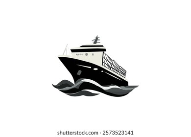 Modern Cruise Ship Minimalist Silhouette on single line art drawing of isolated outline vector 