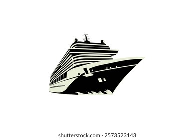 Modern Cruise Ship Minimalist Silhouette on single line art drawing of isolated outline vector 