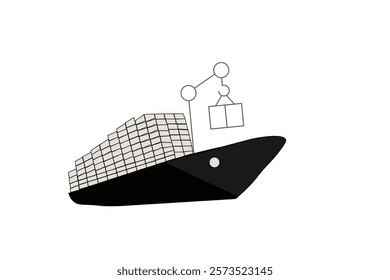 Modern Cruise Ship Minimalist Silhouette on single line art drawing of isolated outline vector 