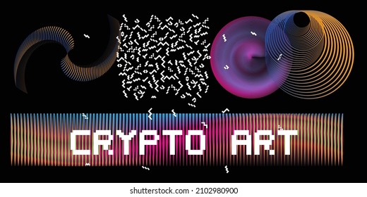 Modern crypto art background . Vector design composition with various geometric shapes . Abstract contemporary art . New modernism .