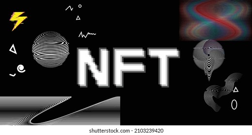 Modern crypto art background . Vector design composition with various geometric shapes . Abstract contemporary art . New modernism .