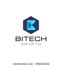 Modern Crypto Currency Bitcoin Exchange Trade Invesment Technology Symbol. Futuristic Geometric Payment Data Logo Design Template. Crypto Digital Creative App Icon.
