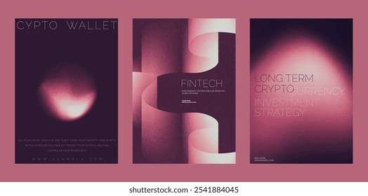 Conjunto moderno de diseño de póster de cripto finanzas. Conjunto de Plantilla de póster de Vector futurista con diseño de fondo de gradiente rojo abstracto. Conjunto de Plantillas de póster futuristas, diseño de gradiente rojo