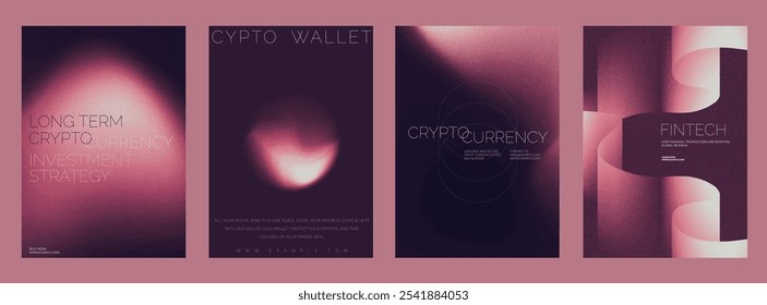 Conjunto moderno de diseño de póster de cripto finanzas. Conjunto de Plantilla de póster de Vector futurista con diseño de fondo de gradiente rojo abstracto. Conjunto de Plantillas de póster futuristas, diseño de gradiente rojo