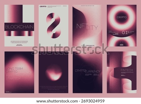 Modern crypto finance poster design set. Futuristic vector poster template set with abstract red gradient background design. Set of Futuristic poster templates, red gradient design