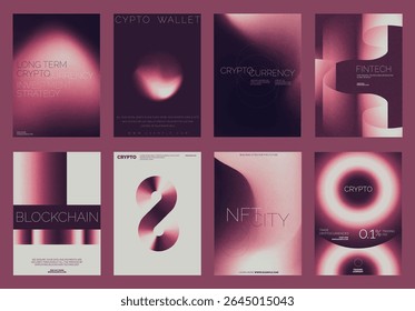 Modelo moderno de cartaz de investimento criptomoeda definido. Modelo de cartaz de vetor futurista definido com design de fundo de gradiente vermelho abstrato. Conjunto de modelos de pôster futurista, design de gradiente vermelho